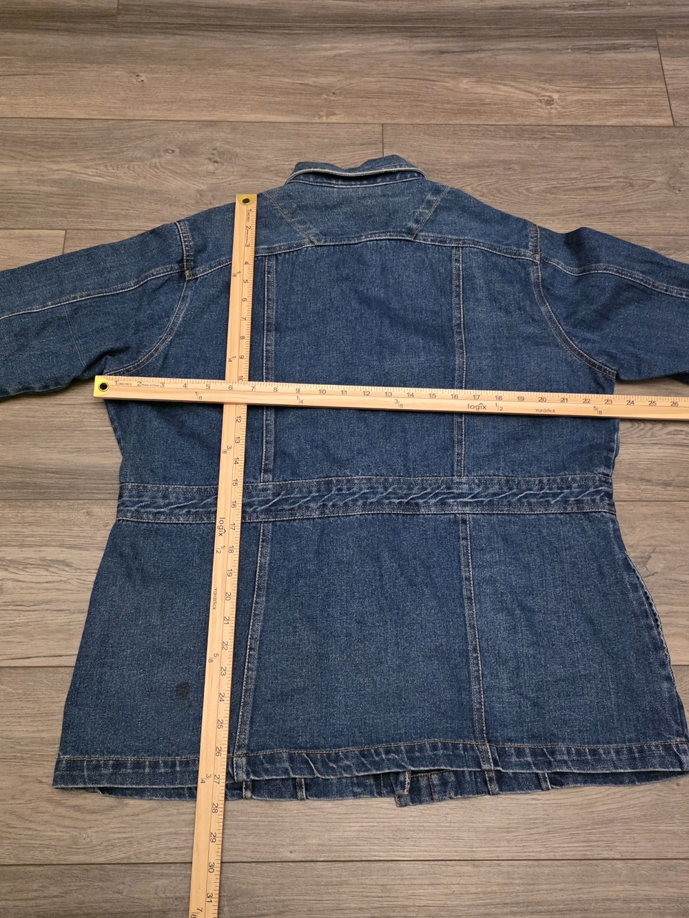Vintage 90s Bill Blass Jeans Denim Chore Jacket / Longline Coat Size XL - Picture 8 of 10